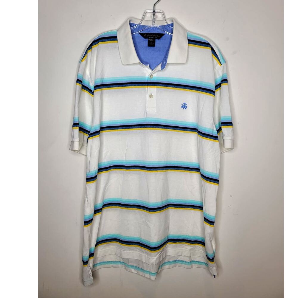 Brooks Brothers Performance cotton blue striped short sleeve polo shirt - large